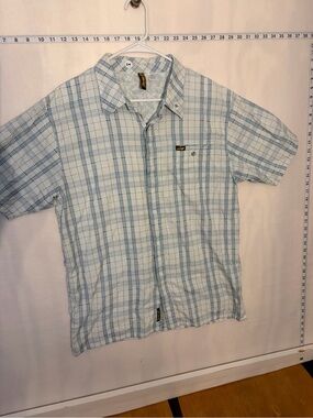 Reef Light Blue and White Plaid Short-Sleeve Button-Down Shirt